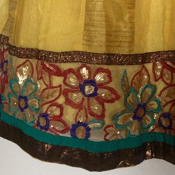 Bright yellow gold beaded dress embroidered beaded flowers size 2 or 4 EU 34 - Picture 5 of 14